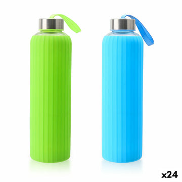 Water bottle Bewinner Glass Silicone 600 ml (24 Units)